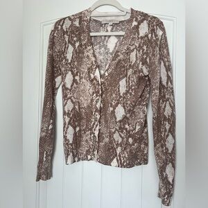 LOFT Brown and Cream Patterned Cardigan